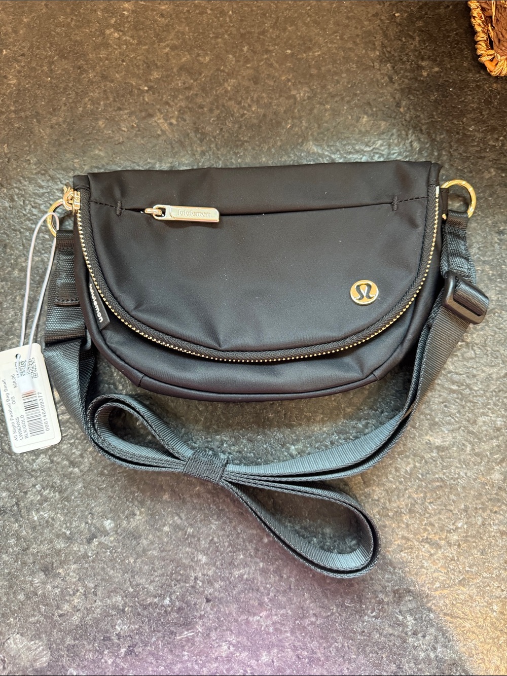 lululemon all night festival Black Crossbody with Gold Hardware